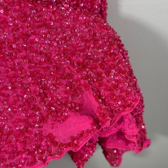 Mac Duggal Couture 100% Silk Barbie Pink Sequin Gown 8 Y2K Formal Dress VTG - Picture 10 of 14